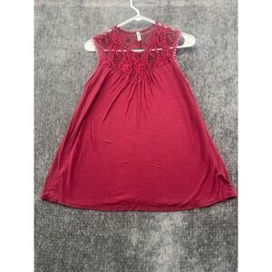 Axis Apparel Blouse Top‎ Womens S Red Floral Lace Bodice Pom Pom Trim Sleeveless